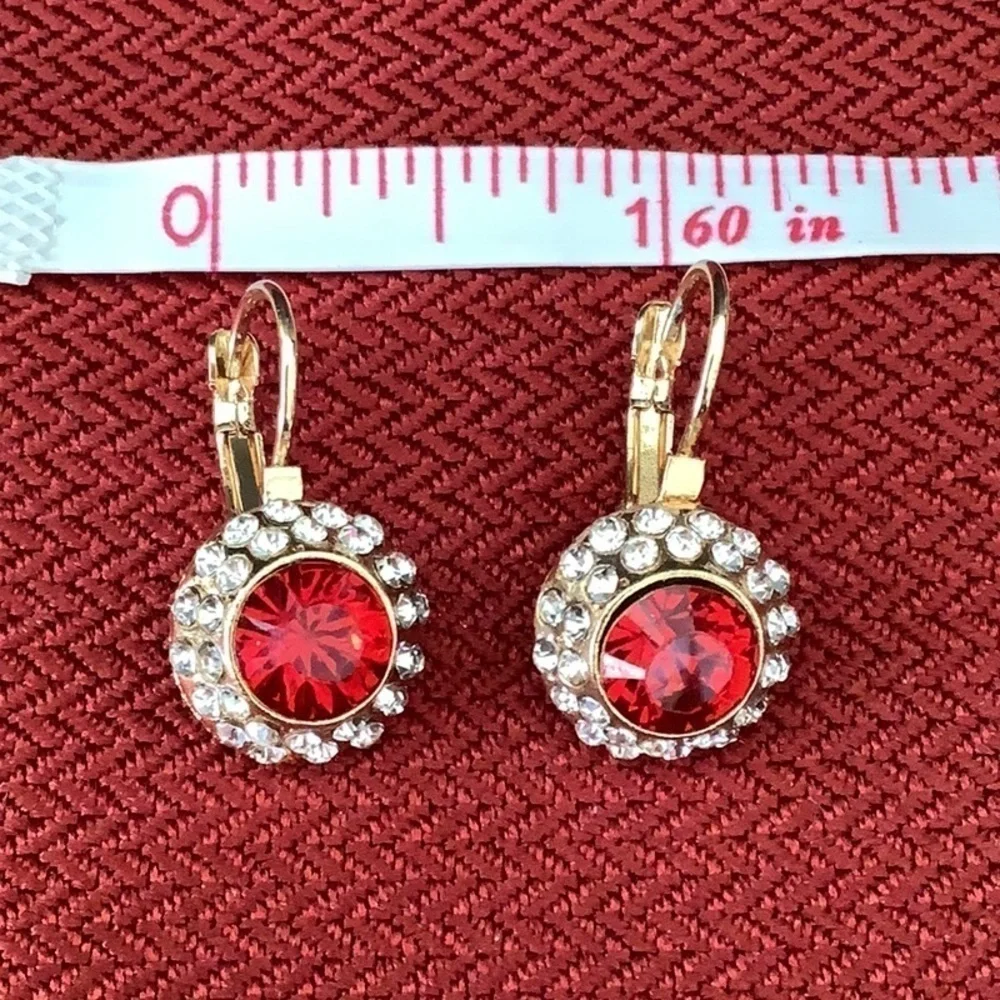 Red ruby or Garnet Earrings custom jewelry with faux diamonds